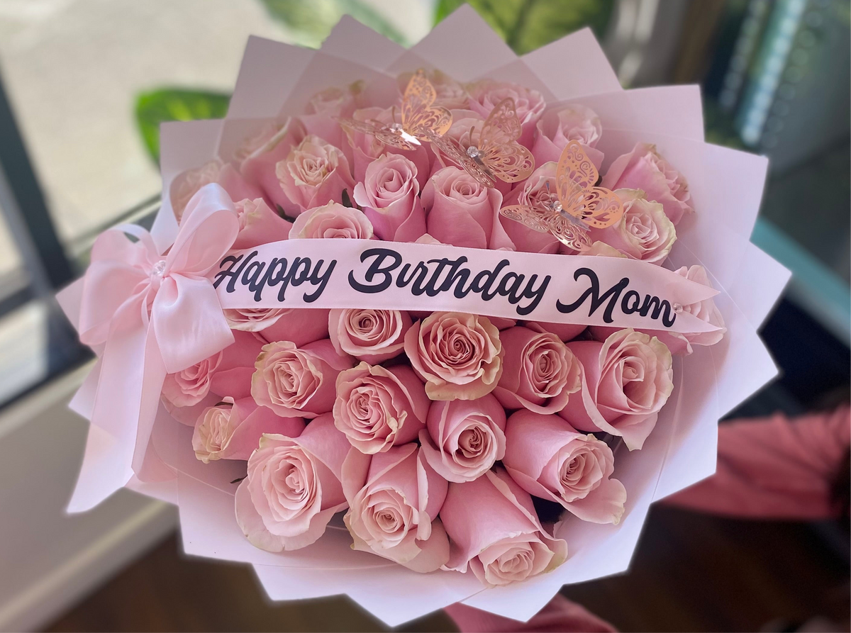 Pink Rose bouquet with Ribbon Message