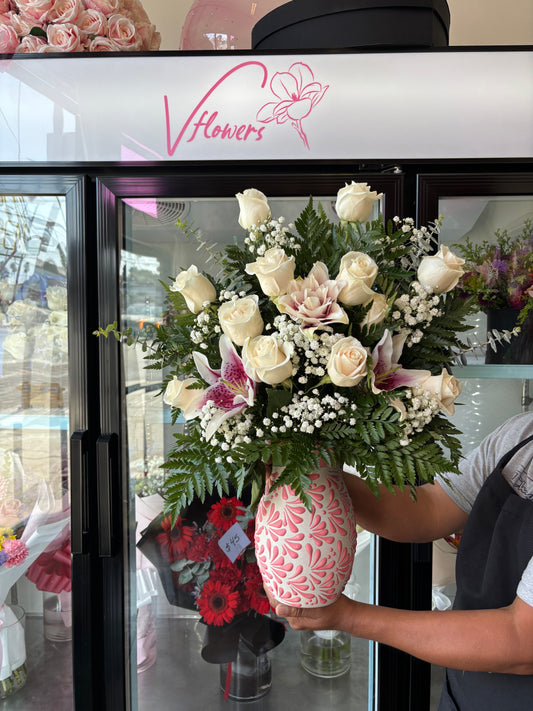 White roses + Lilies