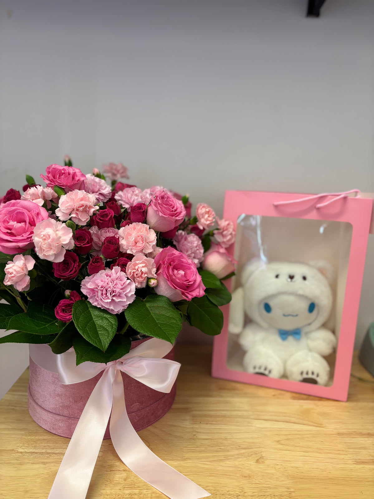 Pink Floral Box With Plushie