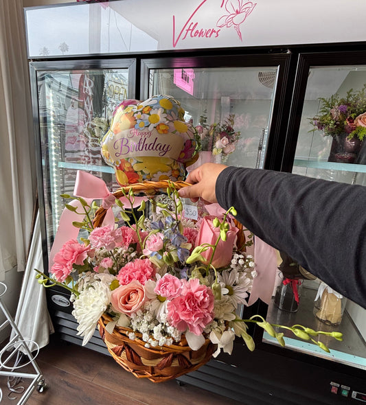 Orchid Basket with stick balloon