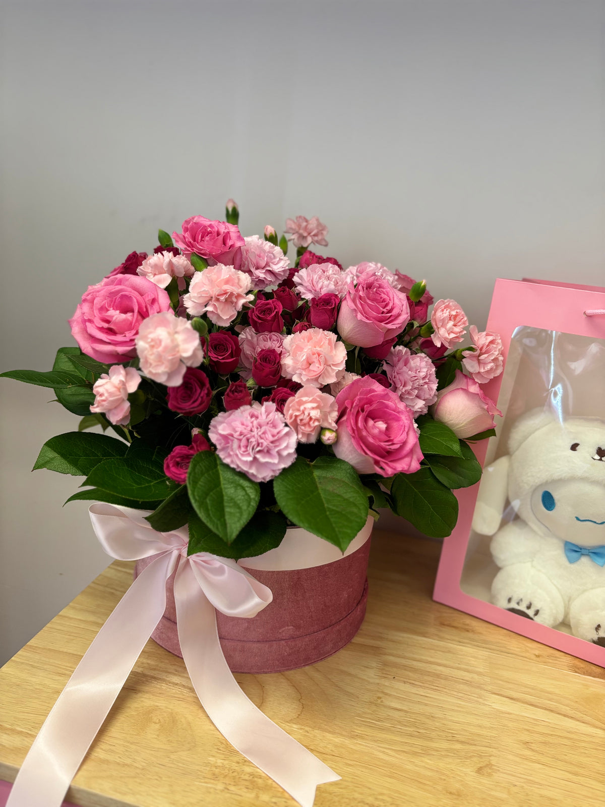 Pink Floral Box With Plushie