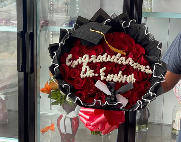 50ct Red Roses + Baby's Breath Custom Message